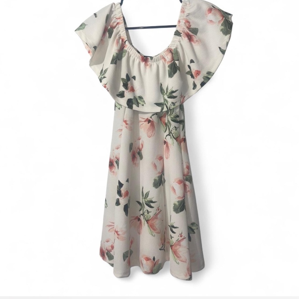 White floral off the shoulder dress